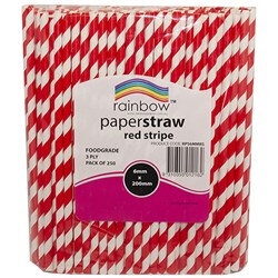 Rainbow 6mm Paper Straws Red Stripe Pack Of 250 