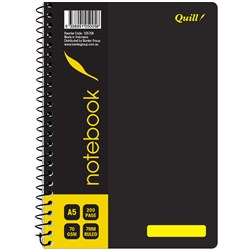 Quill Notebook A5 7mm Ruled 70gsm 200 Pages Black