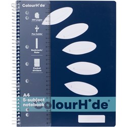 Colourhide Subject Book A4 5 Subject Side Bound 250 Page Navy