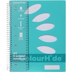 Colourhide Subject Book A4 5 Subject Side Bound 250 Page Aqua