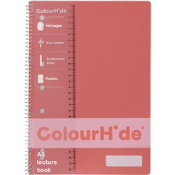 Colourhide Lecture Book A4 7 Hole punched Side Bound 140 Page Coral