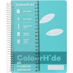 Colourhide Spiral Notebook A5 2 Subject Side Bound 300 Page Aqua