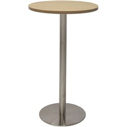 Rapidline Disc Base Dry Bar Table 600D x 1085mmH Oak Silver Base