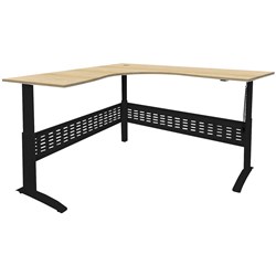 Rapid Electric Sit Stand Corner Desk 1800Wx1800Wx700D Oak Top with Black Frame