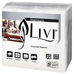 Livi Premium Cocktail Napkins Quarter Fold 2 Ply 200 Sheets Box of 30