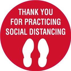 Brady Floor Marker Thank You For Practicing Social Distancing 300mmD Red/White