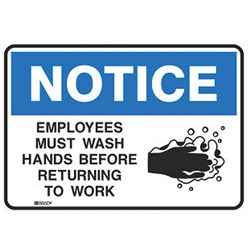 Brady Safety Sign Notice Employees Must Wash Hands H355.6xW254mm Tough Wash