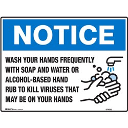 Brady Safety Sign Notice Wash  Your Hands Frequently With Soap H450xW600mm Corflute