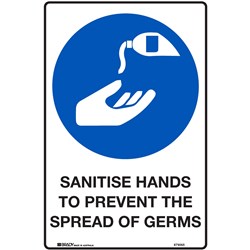 Brady Safety Sign Sanitise Hands To Prevent The Spread H450xW300mm Polypropylene