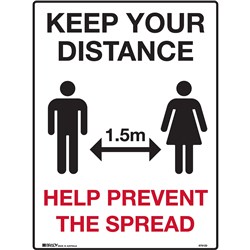 Brady Safety Sign Keep Your Distance 1.5M Corflute 300W x 450mmH White/Black