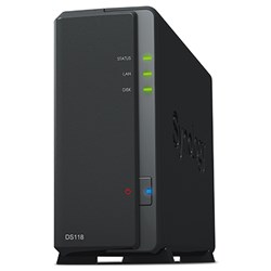 Synology DS118 DiskStation 1 Bay Diskless NAS Quad Core CPU 1GB RAM Black