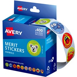 Avery Dispenser Labels Merit Stickers Animals Round 24mm Assorted 400 Labels