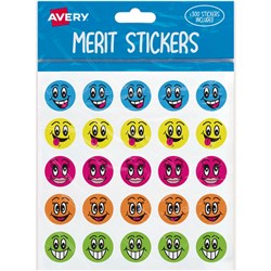 Avery Merit Stickers Smiley Faces Round 22mm 5 Designs Assorted 300 Stickers