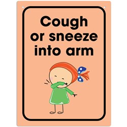 Durus School Sign Wall Mount Cough Or Sneeze Into Arm 225W x 300mmH Polypropylene Orange