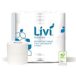 Livi Essentials Toilet Tissue 2 Ply 250 Sheets Pack 4 Carton Of 12