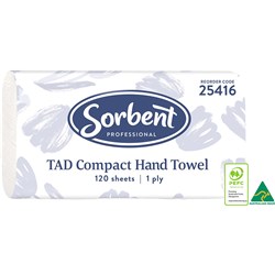 Sorbent Professional TAD Compact Hand Towel 1 Ply 120 Sheets Carton Of 20