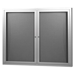 Visionchart Be Noticed Hinged 2 Door Notice Case 1220W x 48D x 915mmH Silver/Grey Fabric
