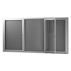 Visionchart Be Noticed Hinged 3 Door Notice Case 1830W x 48D x 915mmH Silver/Grey Fabric