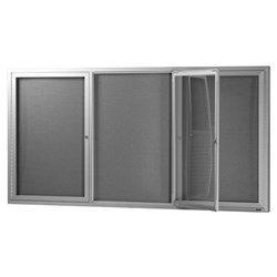Visionchart Be Noticed Hinged 3 Door Notice Case 1830W x 48D x 1220mmH Silver/Grey Fabric