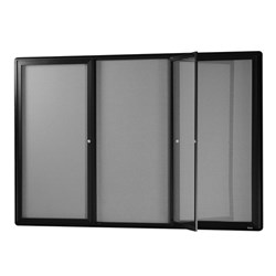 Visionchart Be Noticed Hinged 3 Door Notice Case 1830W x 48D x 1220mmH Black/Grey Fabric