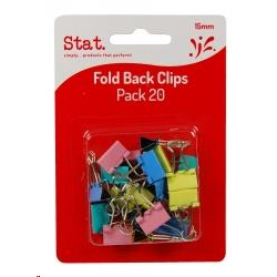 FOLDBACK CLIPS STAT 15MM ASST COLS PK20