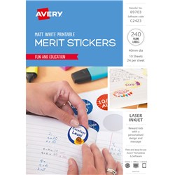 AVERY DIY MERIT STICKERS Circles 40mm Diameter 