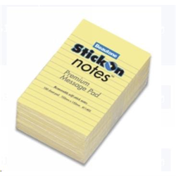 BEAUTONE STICKON NOTES Ruled 102x152 100shts Yellow 