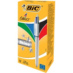 Bic 4 Colour Shine Ballpoint Pen Retractable Medium 1mm Pack of 12