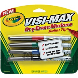 Crayola Visi Max Dry Erase White Board Marker Fine Line 4 Assorted