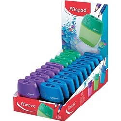 Maped Shaker Sharpener 2 Hole Plastic Box Of 20 Assorted Colours