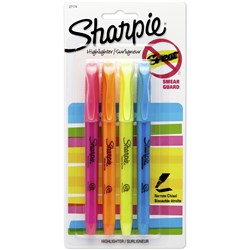 Sharpie Pocket Highlighter Marker Chisel Smear Guard Ink Assorted Card of 4