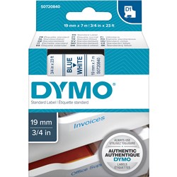 Dymo D1 Label Cassette Tape 19mmx7m Blue on White
