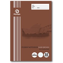 Olympic Notebook Student NSW 250x175mm 6mm Double Ruled 32 Page Dark Brown NP632