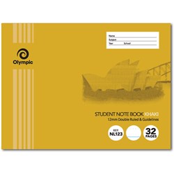 Olympic Notebook Student NSW 175x240mm 12mm Double Ruled 32 Page Landscape Khaki NL123