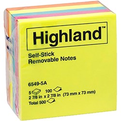 HIGHLAND 6549 5A COLOURED NOTE 100 Sheets 76x76mm Asstd Pack4 