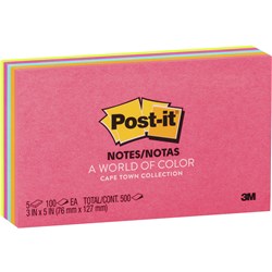 Post-It 655-5PK Notes Neon 76x127mm Capetown Assorted 100 Sheets Pack of 5