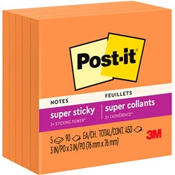 Post-It 654-5SSNO Super Sticky Notes 76x76mm Neon Orange Pack of 5