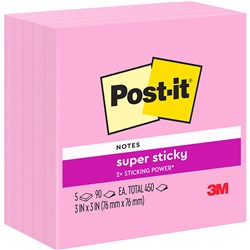 Post-It 654-5SSNP Super Sticky Notes 76x76mm Neon Pink Pack of 5