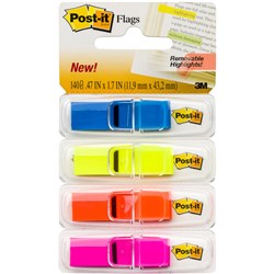 Post-It 683-4ABX Flag Translucent 12x45mm Blue Yellow Orange Pink Pack of 140