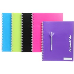 Colourhide Spiral Notebook Plastic Pocket A4 Side Bound 120 Page Assorted