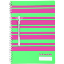 Colourhide Designer Series Notebook A4 Side Bound 120 Page Green Stripe