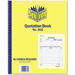 Spirax 502 Quotation Book Carbonless Quarto 250x200mm 50 Duplicate Sets Side Opening