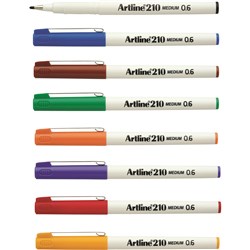 Artline 210 Fineliner Pen Medium 0.6mm 8 Assorted Colours Box Of 12