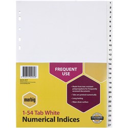 Marbig Plastic Indices & Dividers A4 1-54 White 