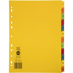 Marbig Manilla Indices & Dividers A4 1-12 Tab Bright Colours