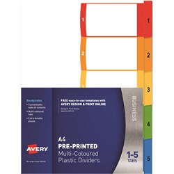 Avery Readyindex Plastic A4 1-5 Tab Numbered & Printable Cover Sheet