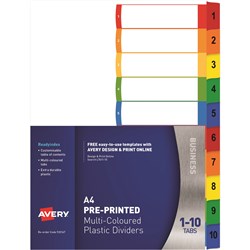 Avery Readyindex Plastic A4 1-10 Tab Numbered & Printable Cover Sheet