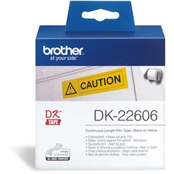 Brother DK-22606 Label Rolls 62mmx15.24m Black on Yellow Adhesive Film 