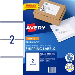 Avery Quick Peel Address Laser Inkjet Label White J8168 199.6x143.5mm 2UP 100 Labels