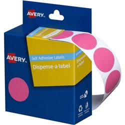 Avery Removable Dispenser Labels 24mm Round Pink Pack Of 500